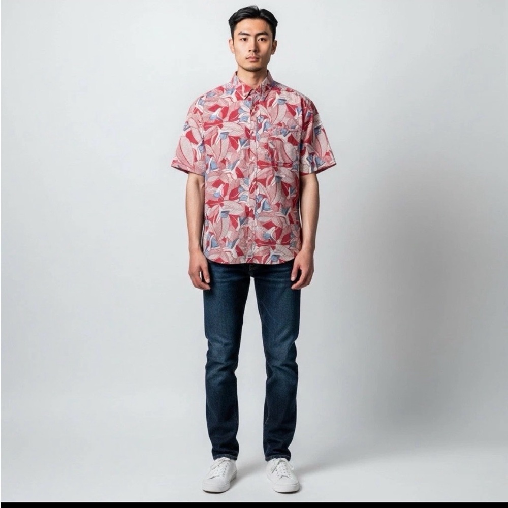 Vineyard Vines Shirt Mens Large Red Floral Button Up Whale Saltwater Wash Murray